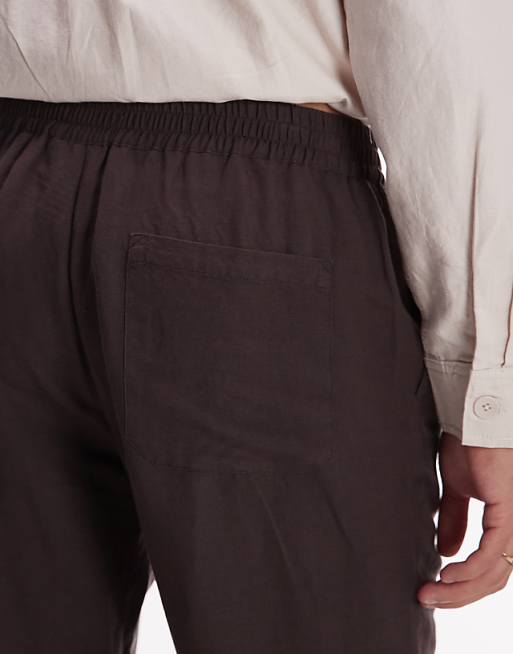 Topman Tapered Fit Linen Trouser Brown