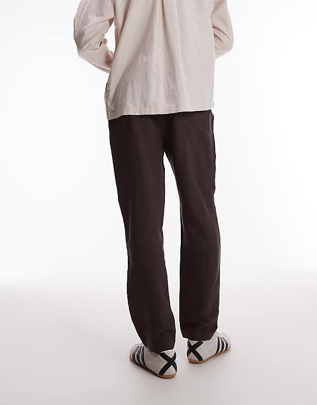 Topman Tapered Fit Linen Trouser Brown