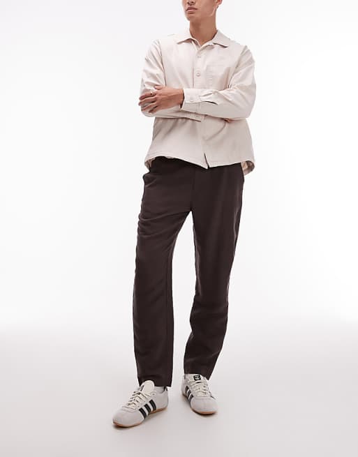 Topman tapered fit linen trouser brown