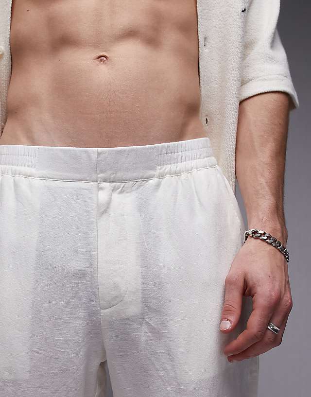Topman Tapered Fit Linen Trouser Ecru