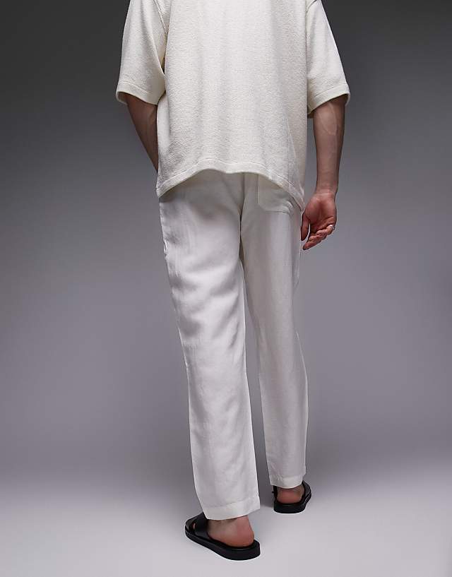Topman Tapered Fit Linen Trouser Ecru