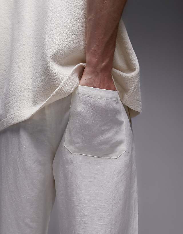 Topman Tapered Fit Linen Trouser Ecru