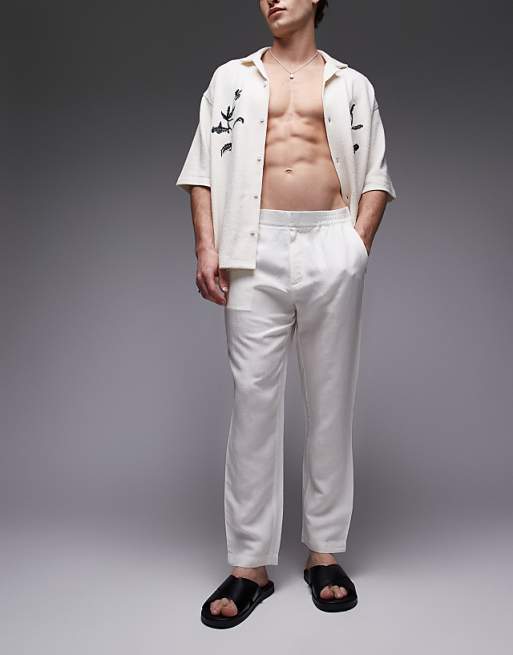 Topman tapered fit linen trouser ecru