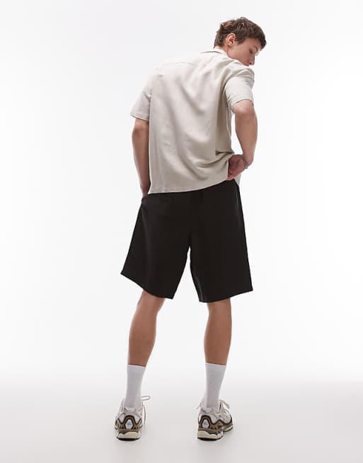 Topman Wide Leg Linen Short In Black