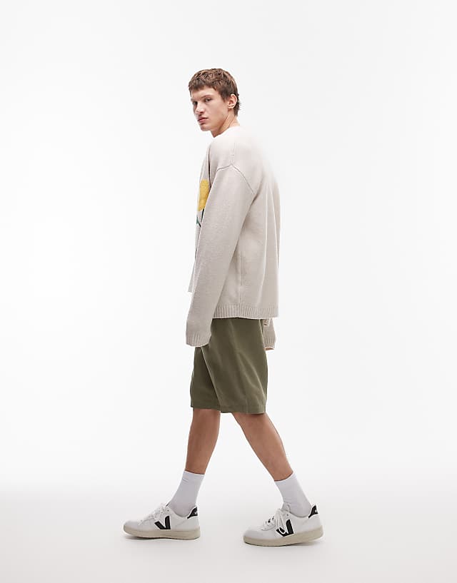 Topman wide leg linen short in khaki