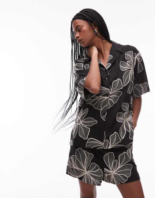 Topshop Co-ord Mono Floral Textured Co Ord