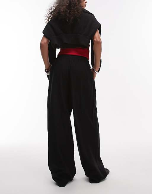 Topshop Linen Balloon Trouser In Black