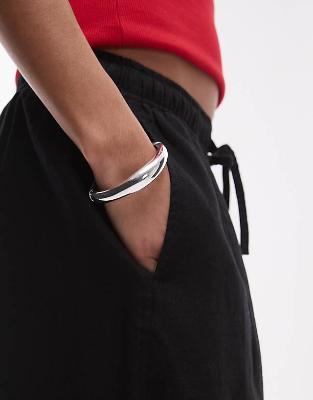 Topshop Linen Balloon Trouser In Black