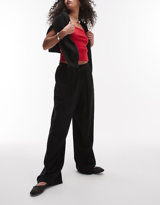 Topshop Linen Balloon Trouser In Black