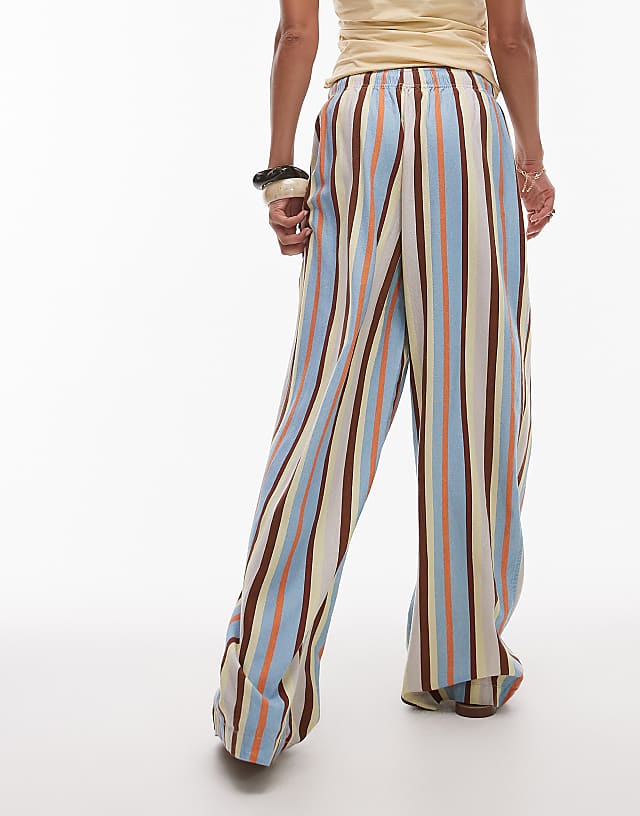 Topshop Linen Balloon Trouser In Multi Stripe