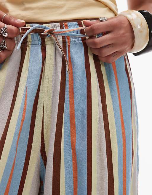 Topshop Linen Balloon Trouser In Multi Stripe