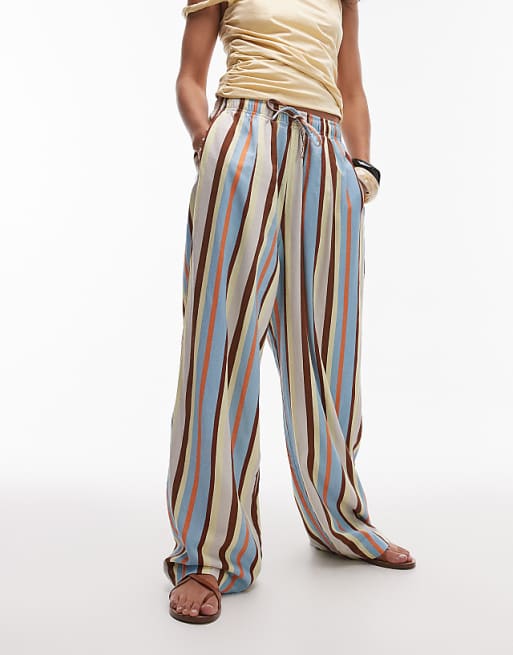 Topshop Linen Balloon Trouser In Multi Stripe