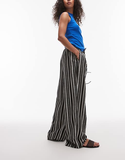 Topshop Linen Balloon Trouser In Multi Stripe