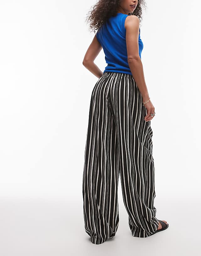 Topshop Linen Balloon Trouser In Multi Stripe