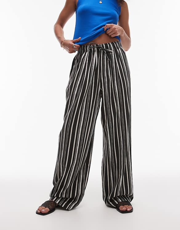 Topshop Linen Balloon Trouser In Multi Stripe