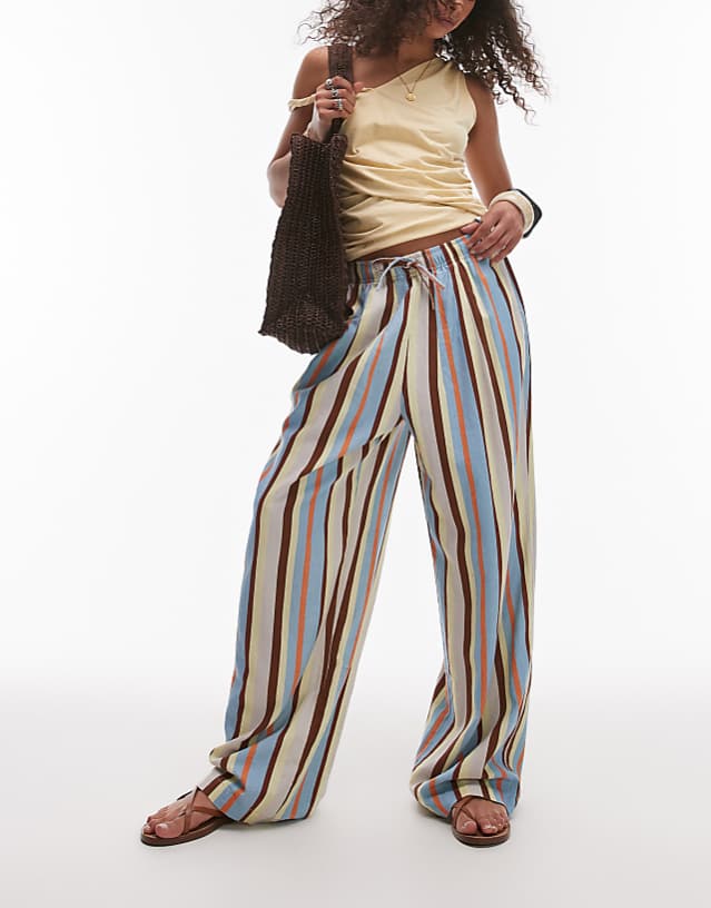 Topshop Linen Balloon Trouser In Multi Stripe