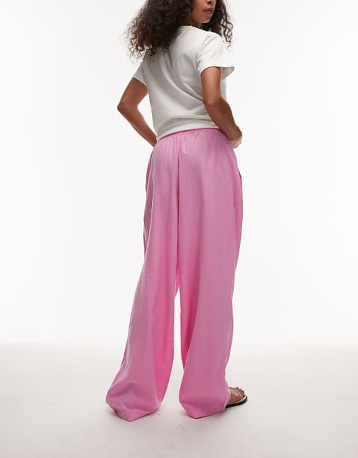Topshop Linen Balloon Trouser In Pink