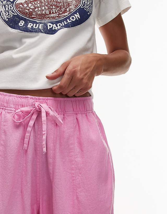Topshop Linen Balloon Trouser In Pink