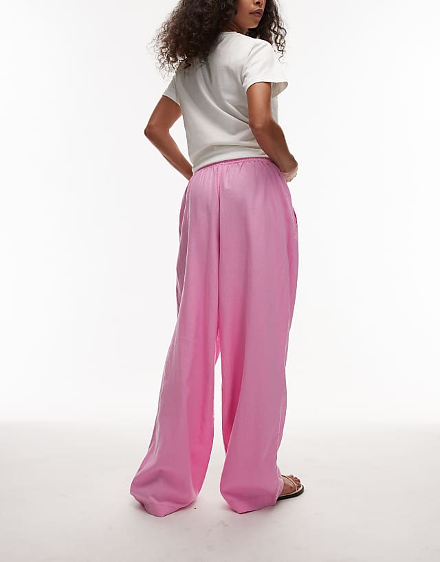 Topshop Linen Balloon Trouser In Pink