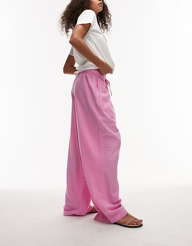 Topshop Linen Balloon Trouser In Pink