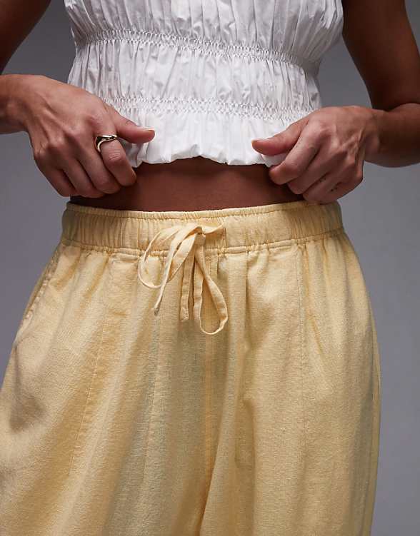 Topshop Linen Balloon Trouser In Yellow