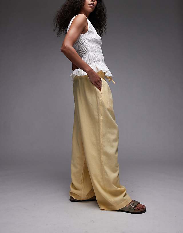 Topshop Linen Balloon Trouser In Yellow