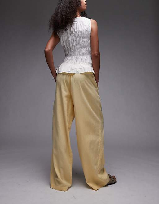 Topshop Linen Balloon Trouser In Yellow