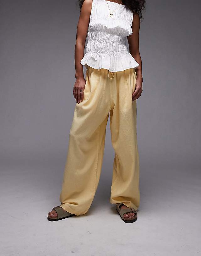 Topshop Linen Balloon Trouser In Yellow