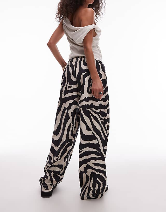 Topshop Linen Balloon Trouser In Zebra Print