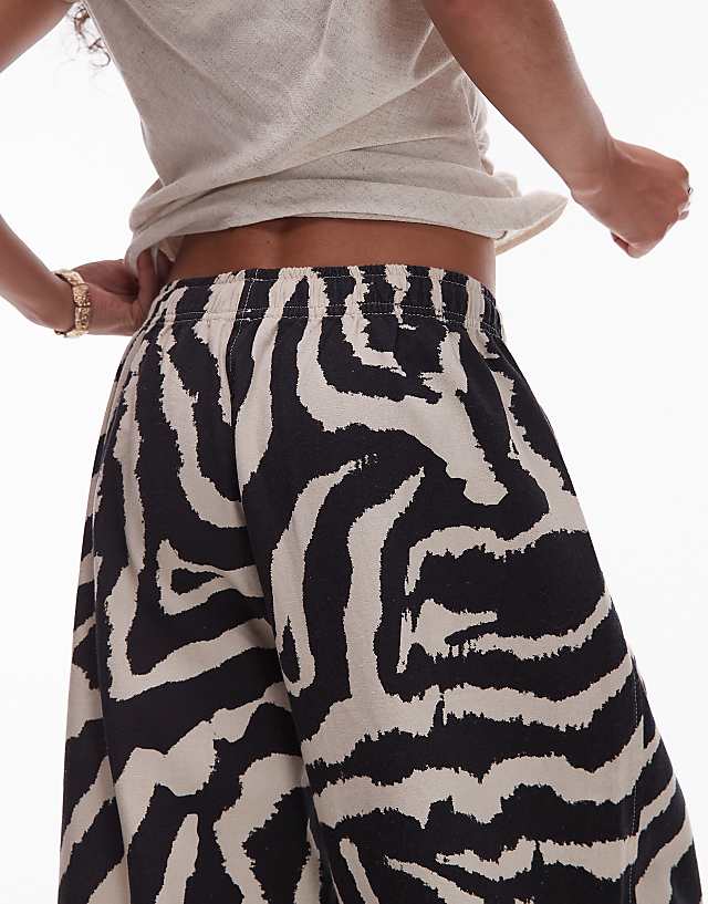 Topshop Linen Balloon Trouser In Zebra Print