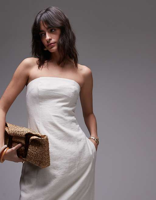 Topshop Linen Bandeau Midi In Natural