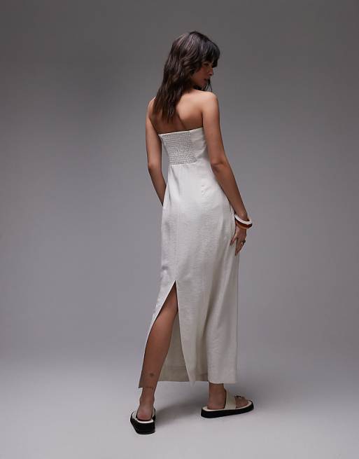 Topshop Linen Bandeau Midi In Natural