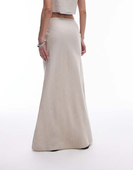 Topshop Linen Bias Midi Skirt In Natural