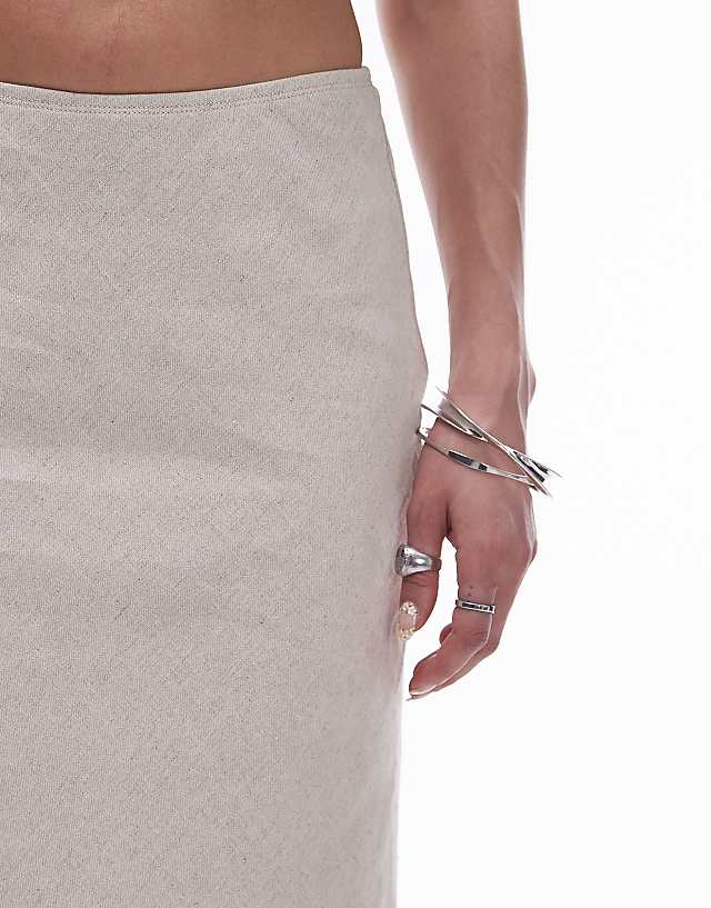 Topshop Linen Bias Midi Skirt In Natural