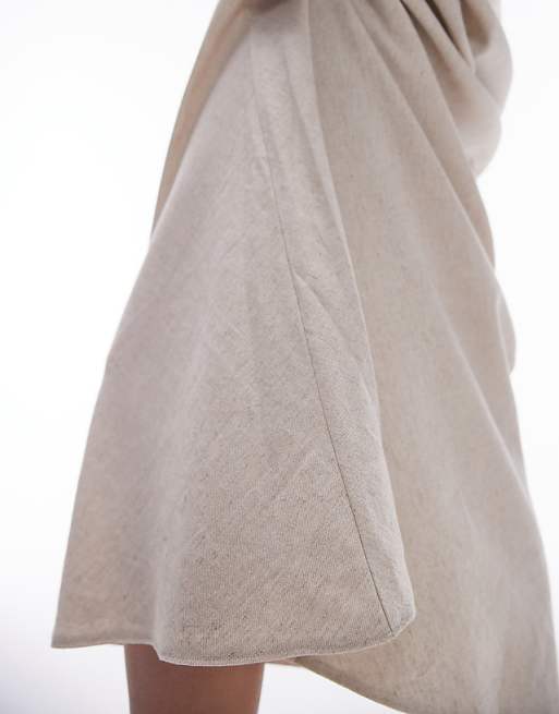 Topshop Linen Bias Midi Skirt In Natural