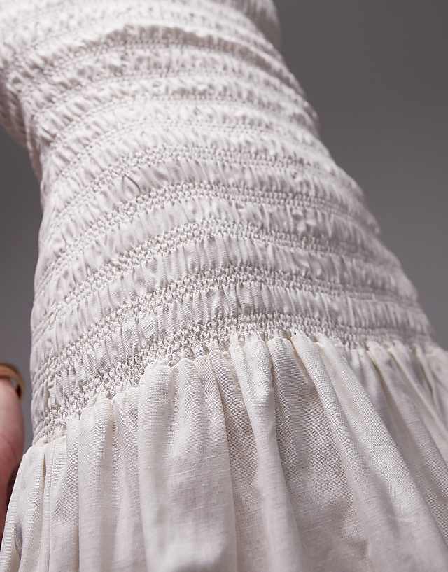 Topshop Linen Cami Ruched Midi Dress In Ivory