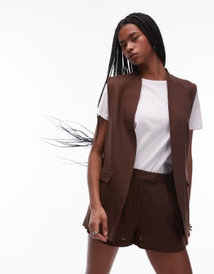 Topshop Linen Co-ord In Chocolate