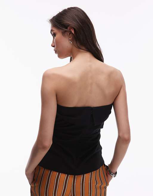 Topshop Linen Fold Over Bandeau In Black