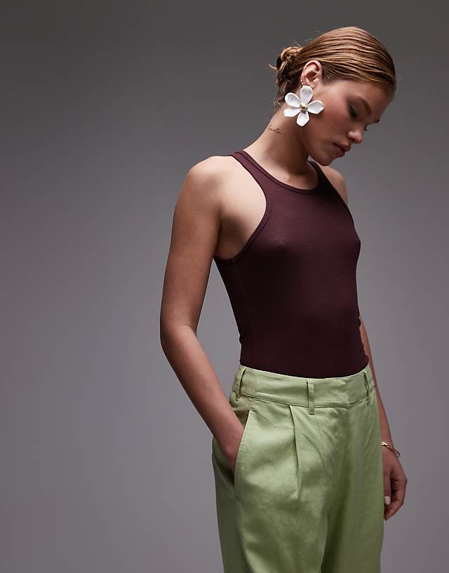 Topshop Linen Ovoid Trouser In Light Green