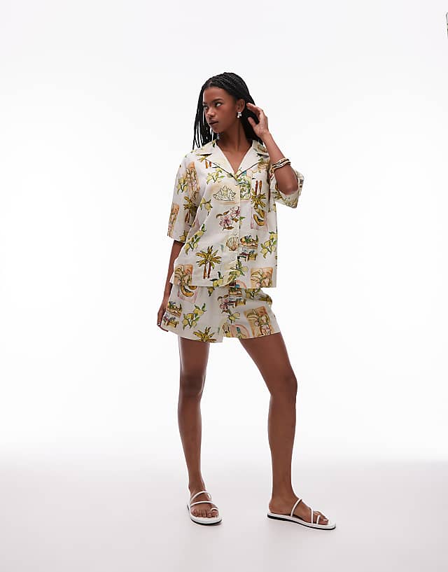 Topshop linen short co ord in lemon print