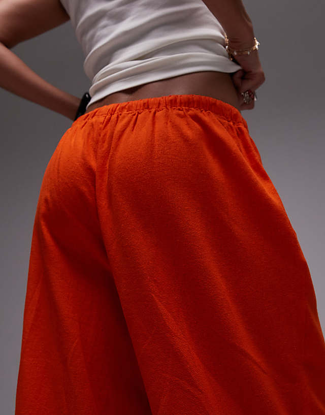 Topshop Linen Straight Leg Trouser In Orange