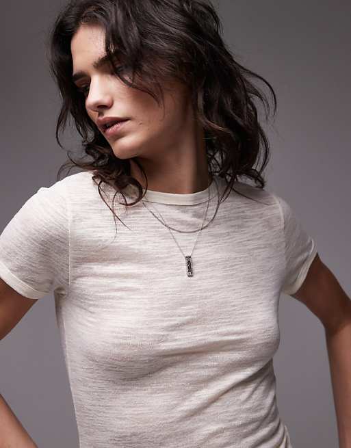 Topshop Linen Tee In Ivory