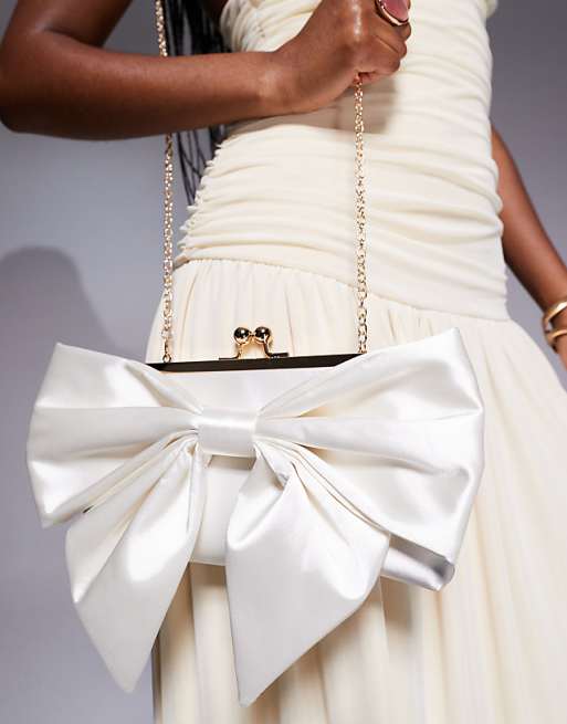 True Decadence Bow Front Clutch Bag In Ivory