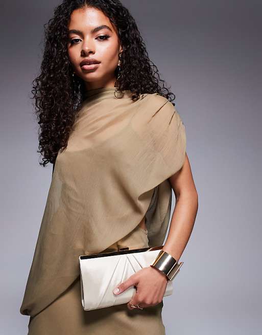True Decadence Satin Clutch Bag In Cream
