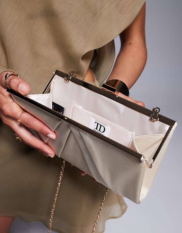 True Decadence Satin Clutch Bag In Cream