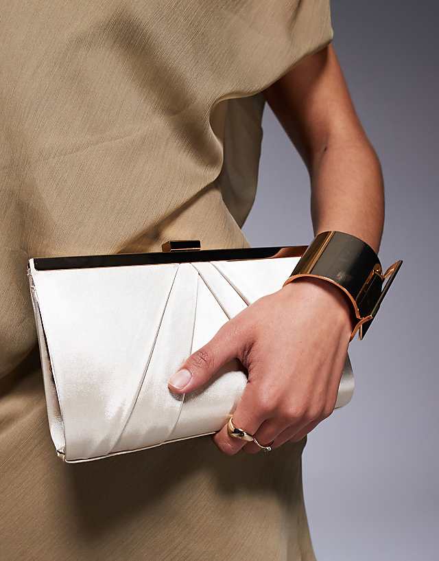 True Decadence Satin Clutch Bag In Cream