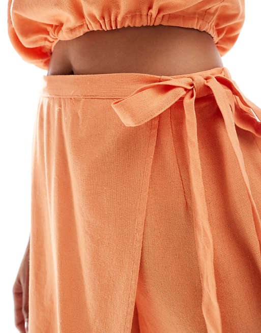 Vero Moda Linen Blend Skort Co-ord In Orange
