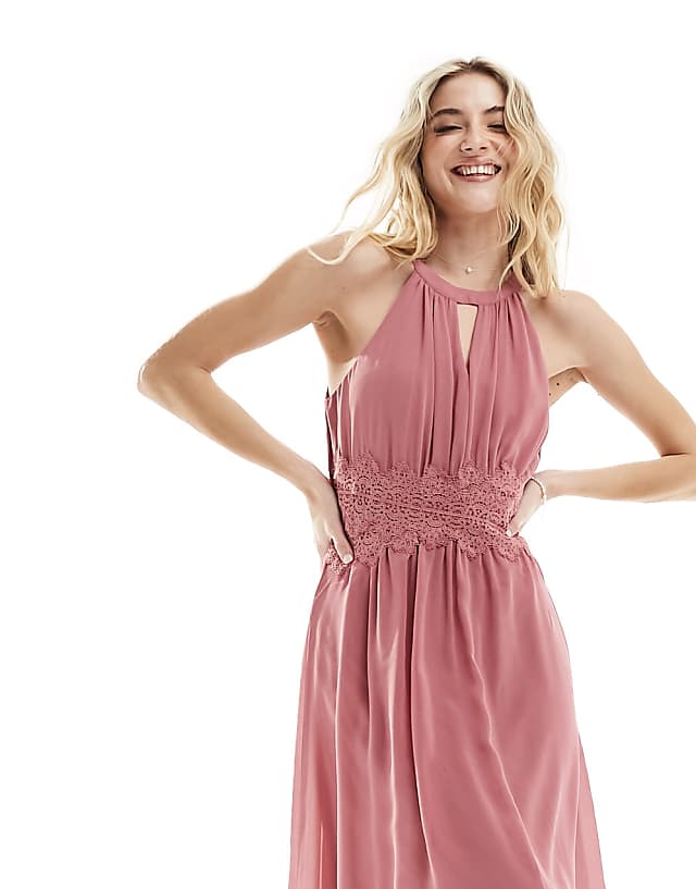 Vila Bridesmaid Halterneck Maxi Dress In Rose