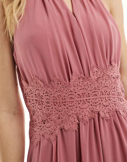 Vila Bridesmaid Halterneck Maxi Dress In Rose