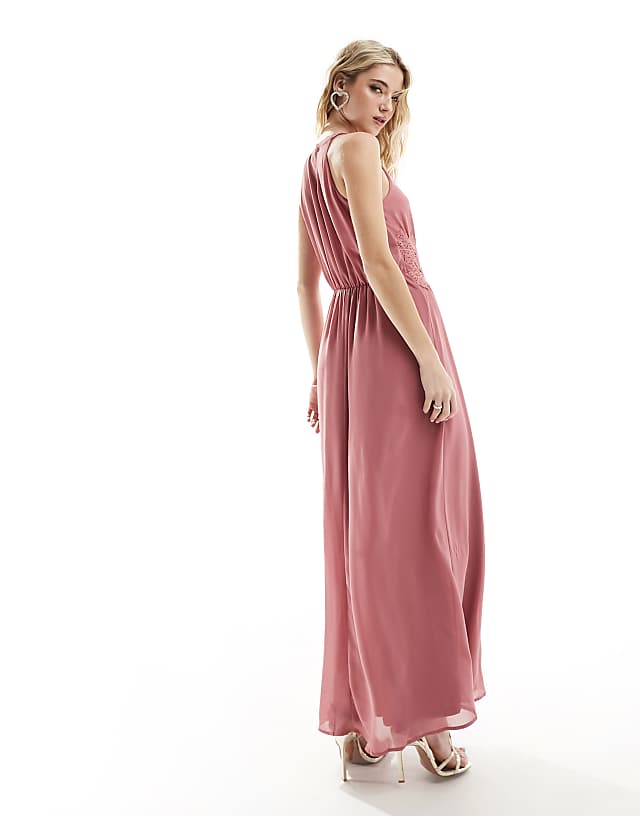 Vila Bridesmaid Halterneck Maxi Dress In Rose